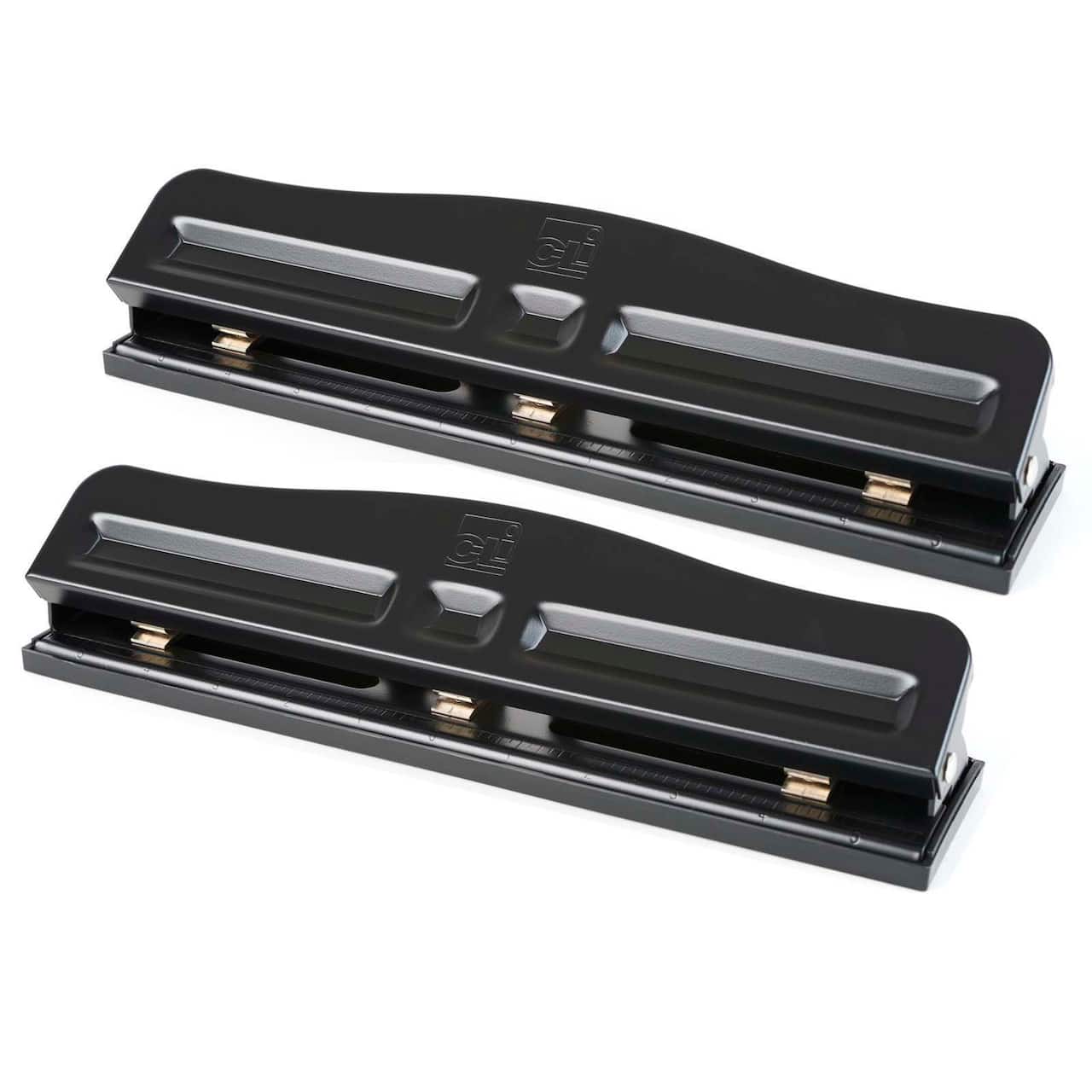Charles Leonard Black 3-Hole 12-Sheet Paper Punch with Adjustable Holes, 2ct.